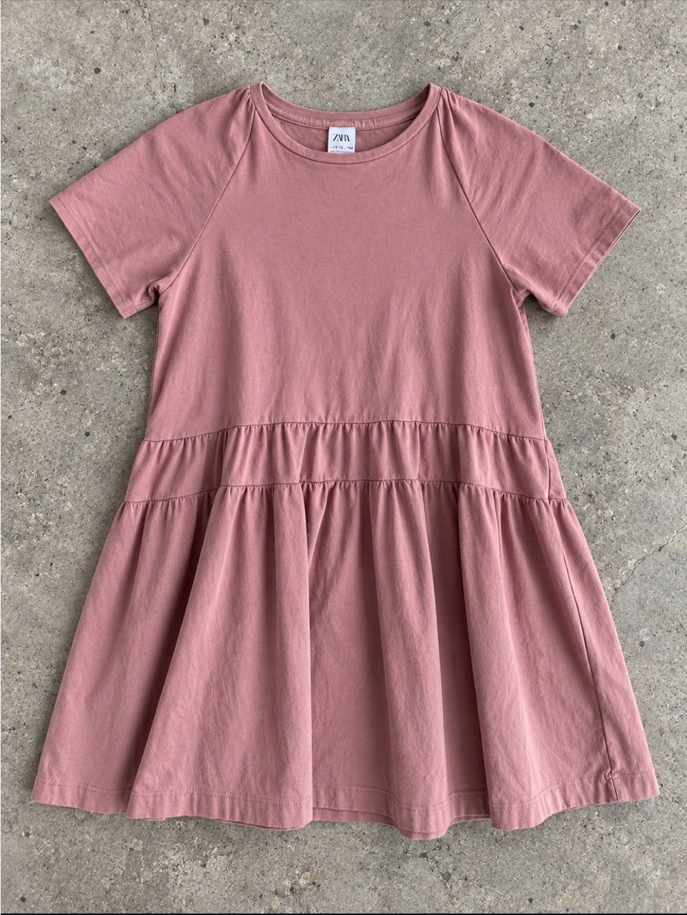 Zara Tiered Babydoll Cotton Dress Girls 11-12 Dusty Rose Feminine Minimalist